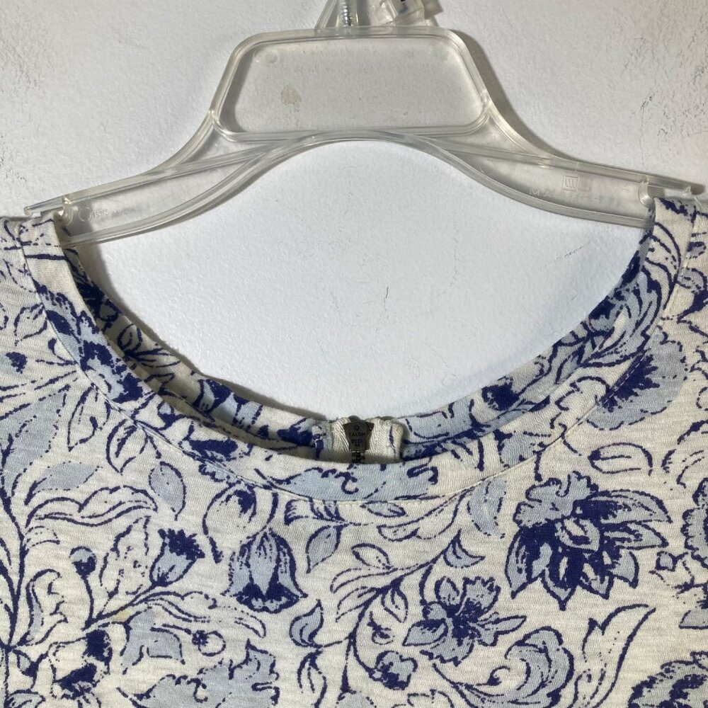 Womens Lucky Brand Cap Sleeve Floral Top Blue White S Cotton Modal Back Zip - Picture 3 of 8